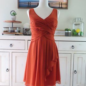 David's Bridal Wedding Orange Knee Length V-Neck Fringe A-Line Autumn Dress 8